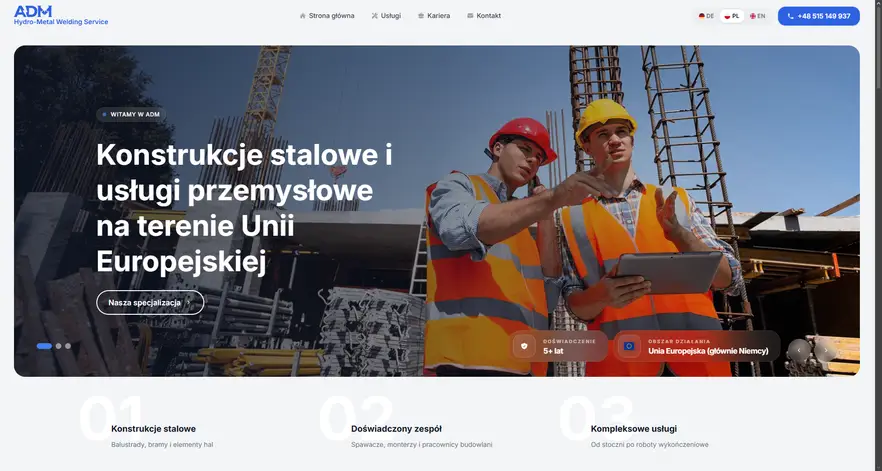 Strona internetowa ADM Hydro-Metal – wielojęzyczna strona firmowa branży spawalniczej